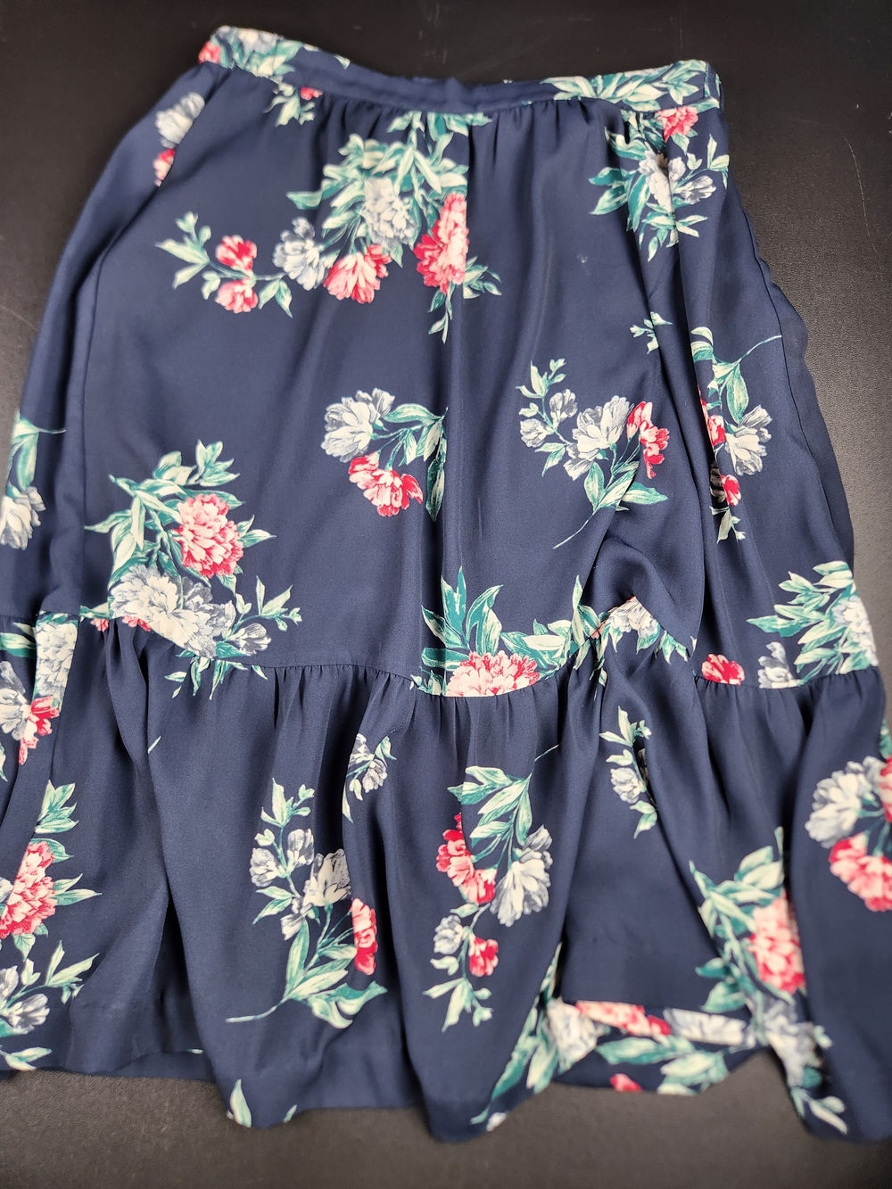 Banana Republic Navy Blue Elastic Waist Skirt with Subtle Floral Trim